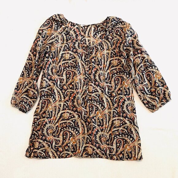 J Crew tunic top swim cover Women's Extra Small black orange tan floral - Picture 1 of 8